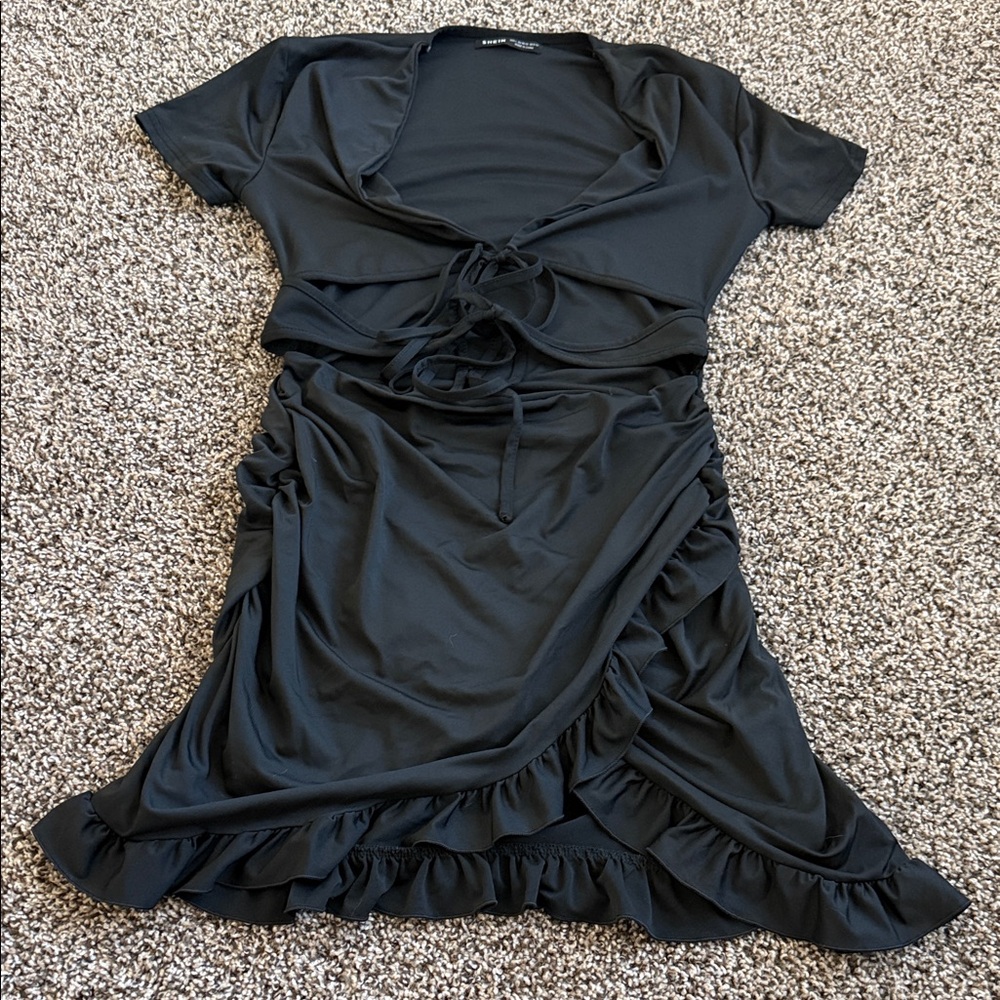 SHEIN Black Asymmetrical Wrap Dress